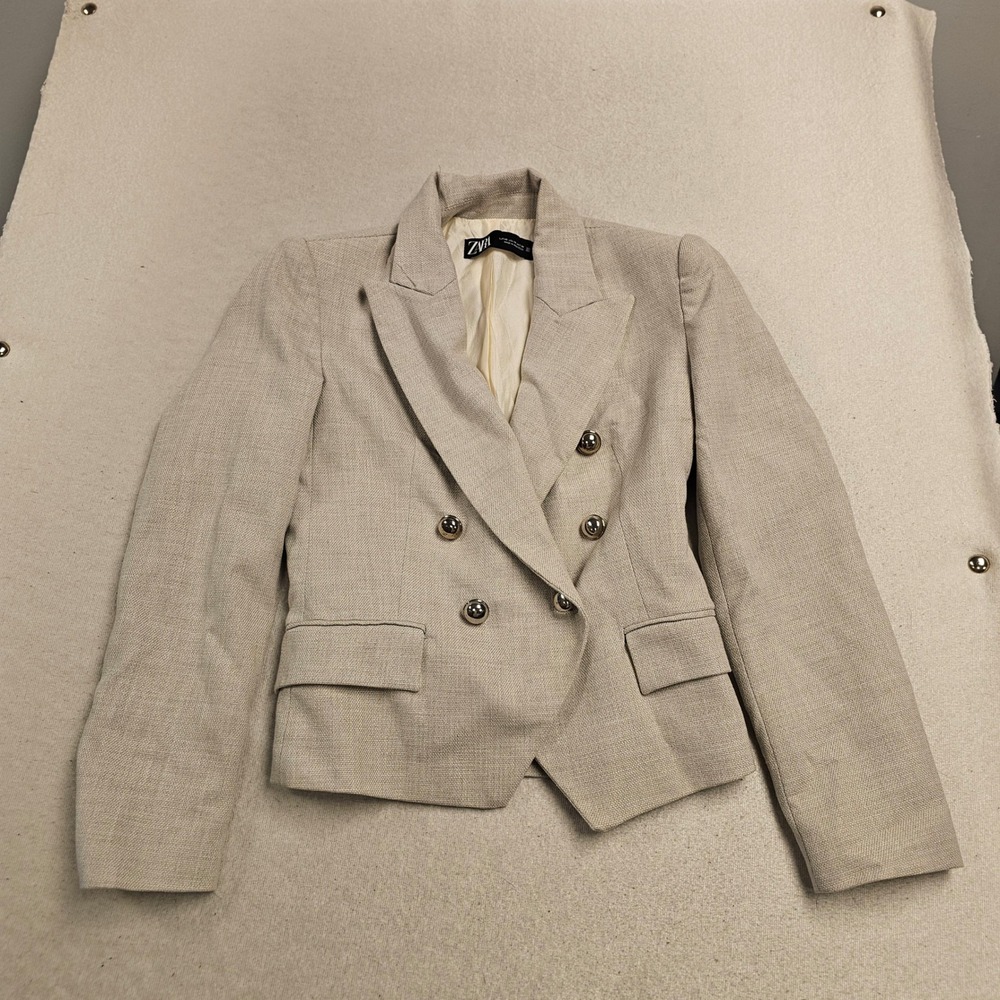 Zara Women Tan Textured Tailored Blazer Jacket Size XS Neutral Office Career